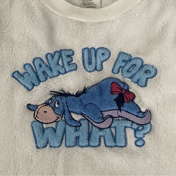Disney XL Eeyore Pajama Top Sweatshirt Fleece “Wake Up For What” Blue White - Picture 2 of 4